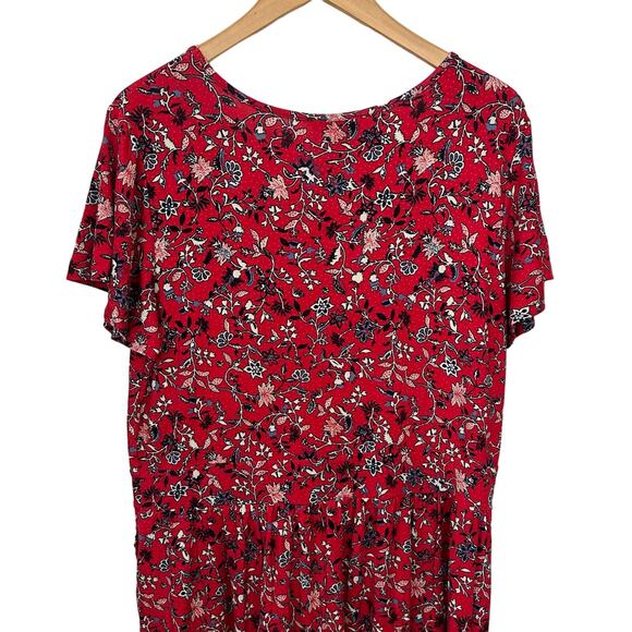 Christopher & Banks Womens XL Dress V Neck Red Floral Stretch Cottage Rayon - Picture 8 of 11